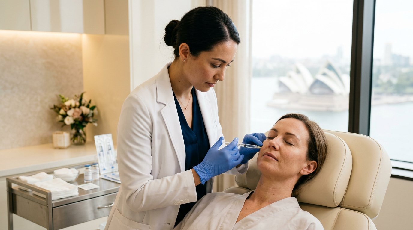 Doctor performing dermal filler treatment in clinic