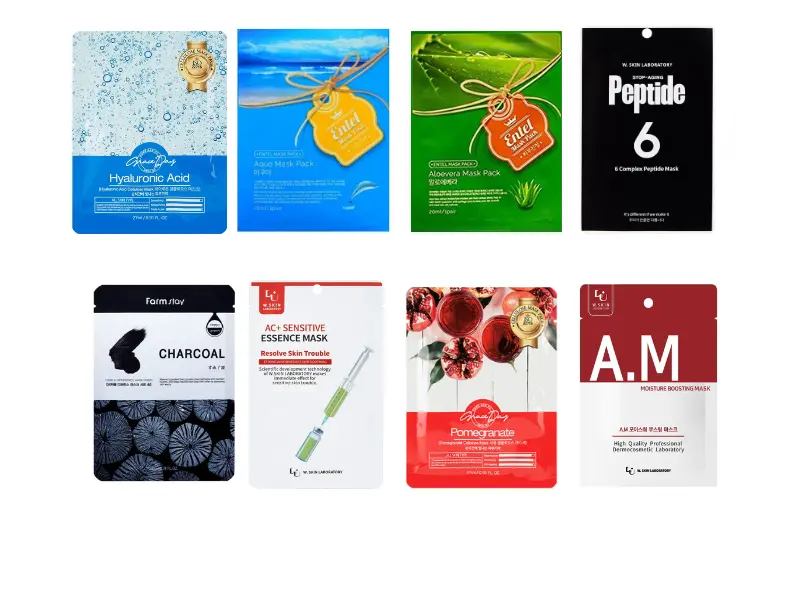 Hydrating face mask sheets (Snail / Charcoal / Collagen / Moisturizing / Sensitive skin / Hyaluronic acid / Aloe vera / Peptides) product photo 2