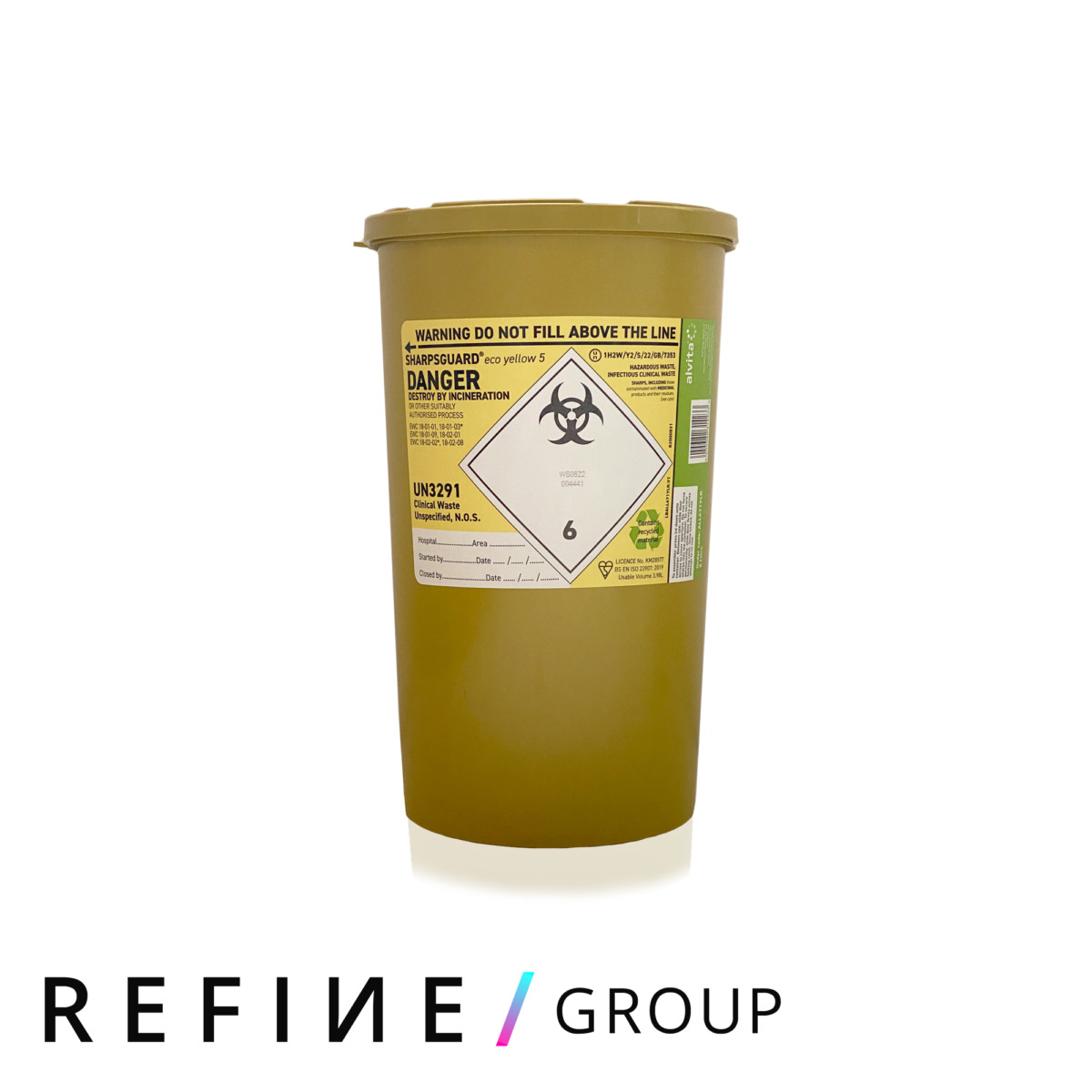 Sharpsguard Sharps Bin 5 Litre – Eco Yellow product image for Australian clinic catalogue