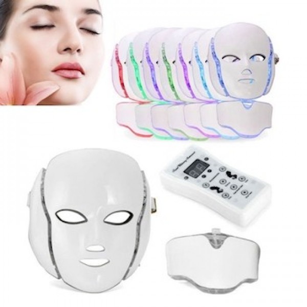 LED Photon Therapy Mask and Neck with 7 Color Light Treatment | Face Beauty Skin Care Phototherapy Mask.